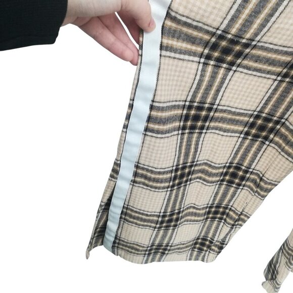 Maniere De Voir Plaid Flannel Wide Leg Pull On Elastic Waist Pants Size 8 Beige - Picture 3 of 13